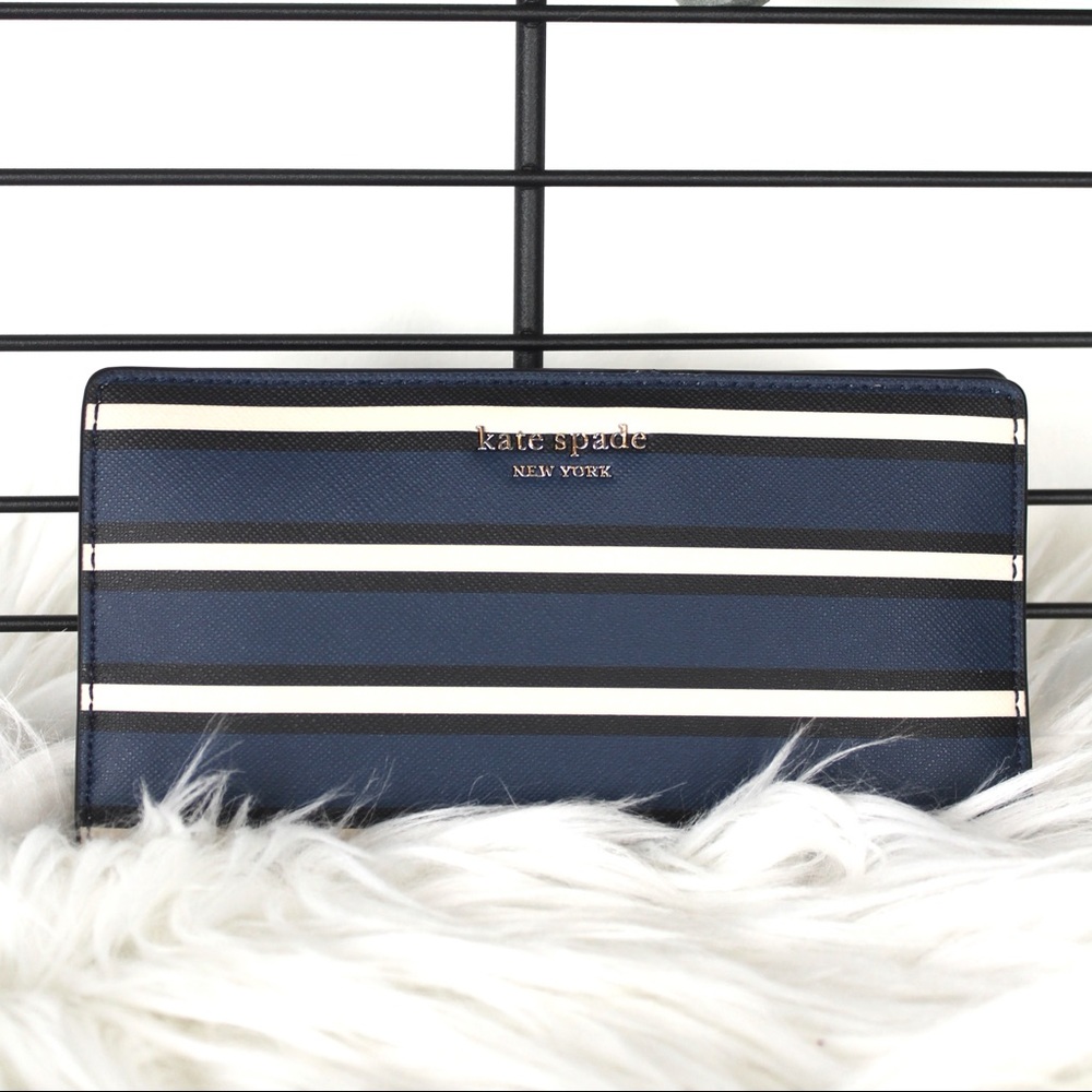 Kate Spade Navy Blue & Black Stripe Bifold Wallet